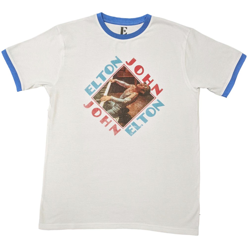 Elton John - Piano Diamond Heren Tshirt - Wit
